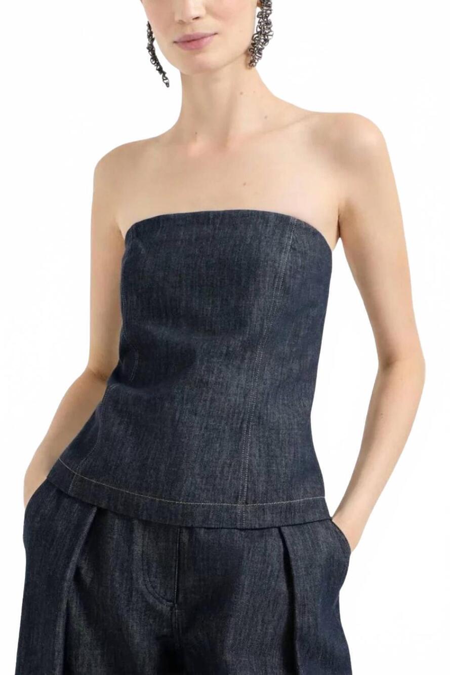 NEW BRUNELLO CUCINELLI bandeau top in denim